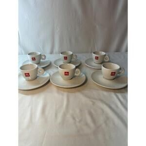 Illy Small Espresso Cups Saucers Set of 6 White Porcelain Coffee - Made in ITALY